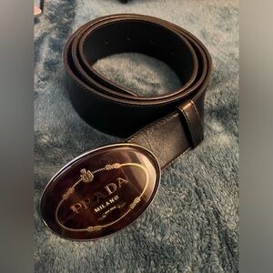 Women’s Lightly Used Leather Black Prada Belt size 90/36